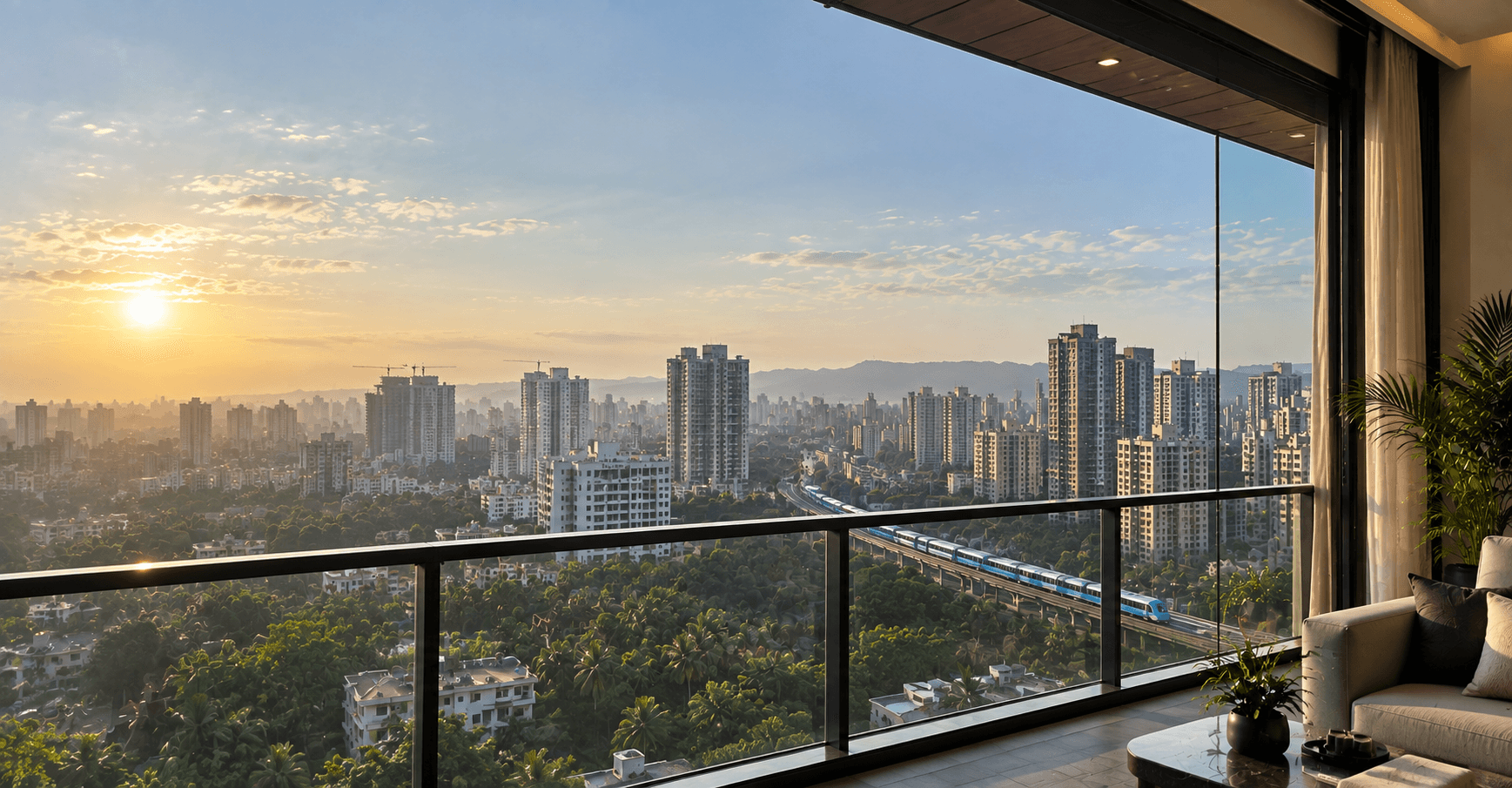 Sunset balcony view of residential towers in Kandivali West